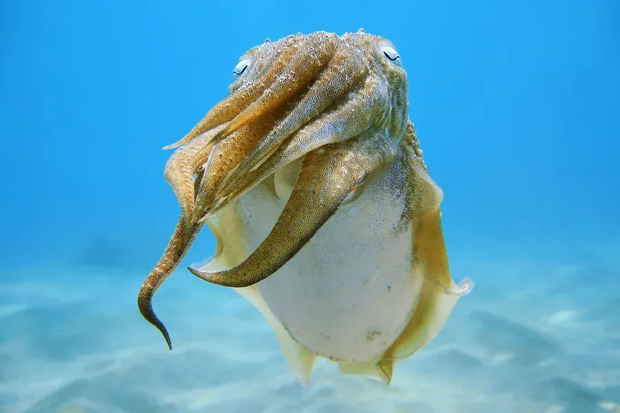 A cute picture of a cuttlefish in the ocean.