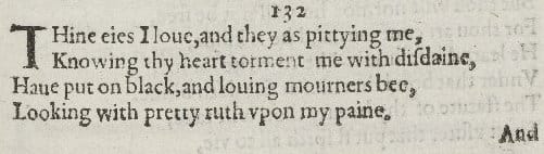 William Shakespeare's Sonnet 132 in the 1609 Quarto, written in Early Modern English.